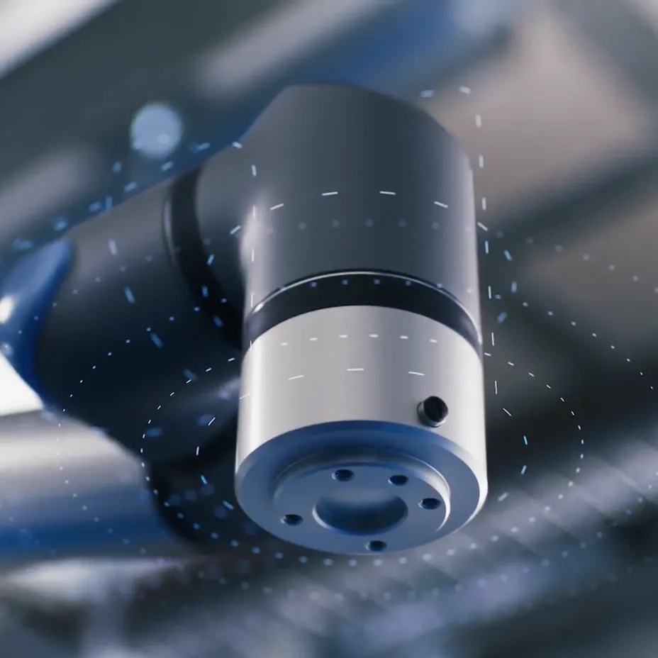 Close-up of a collaborative robot operating in production